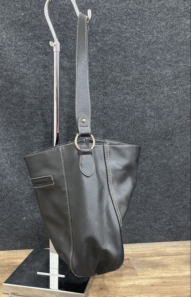 Montana West Black Leather Shoulder Bag Handbag Gold Hardware Contrast Stitch