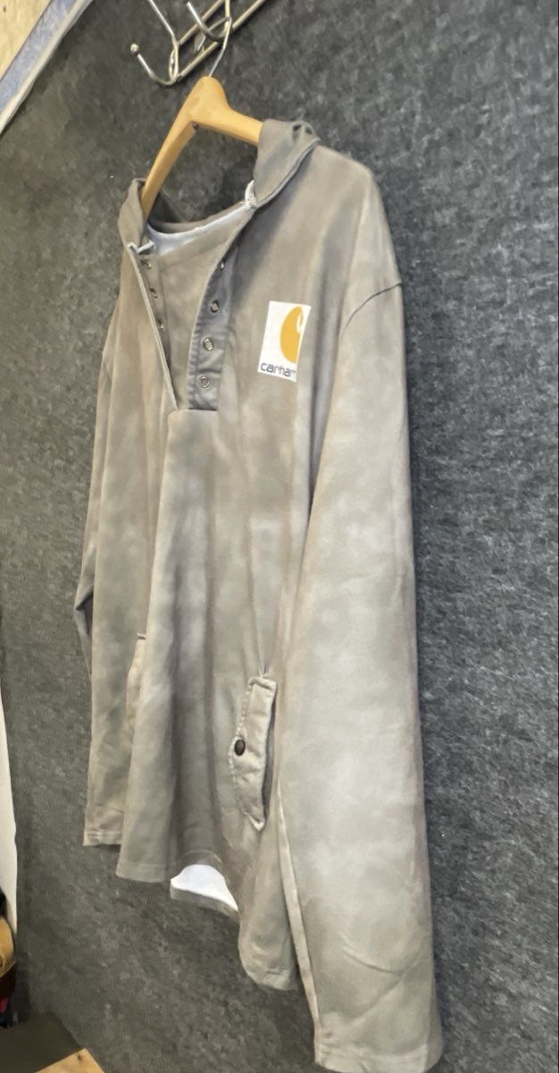 Carhartt Men's Gray Button Placket Hooded Pullover Sweatshirt Snap Pockets XXL