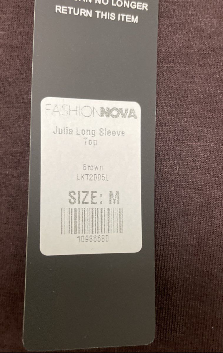 Fashion Nova Women's Julia Long Sleeve Top Brown Ribbed Tee NWT Size M