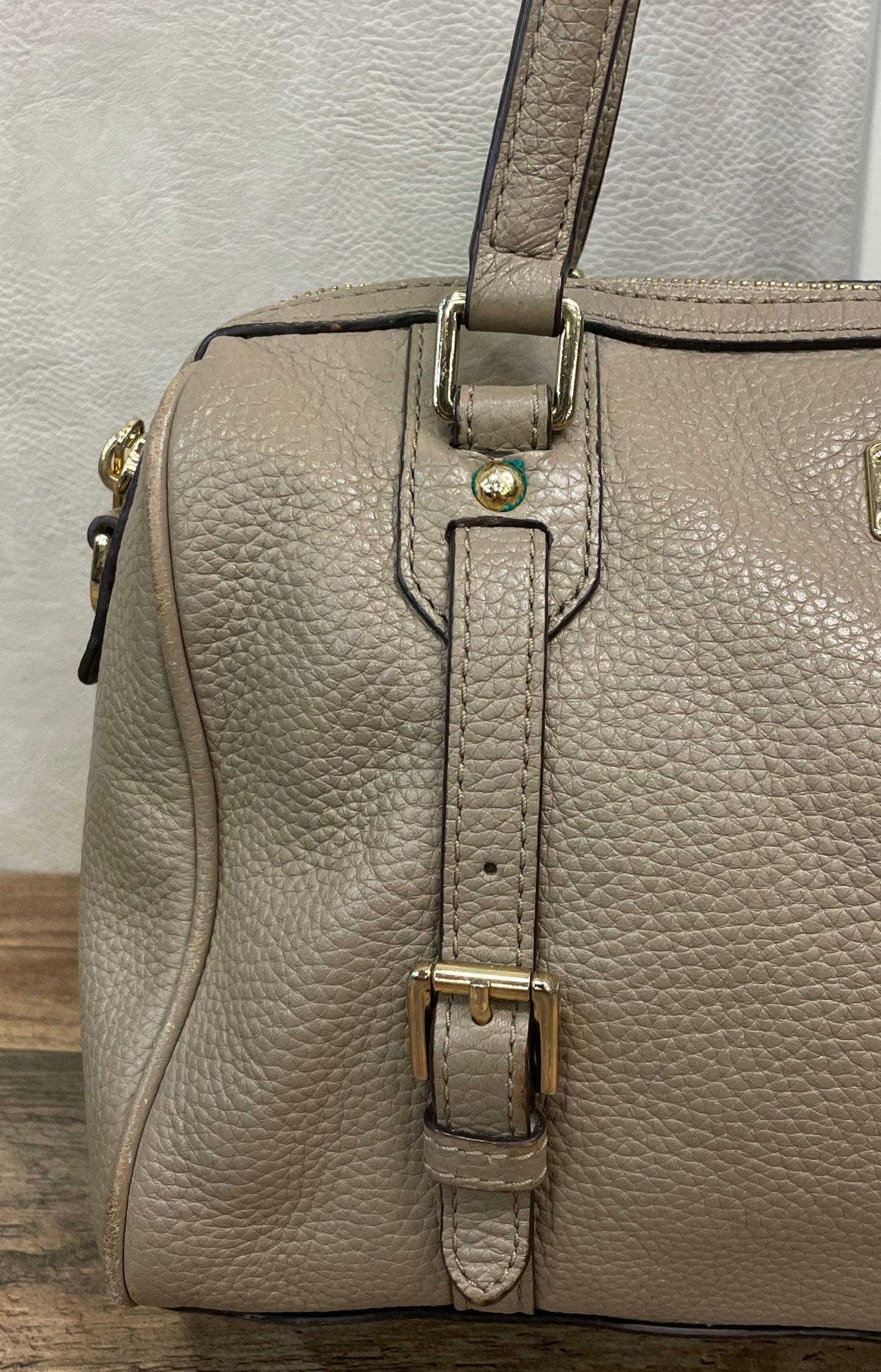 Michael Kors Taupe Pebbled Leather Satchel Shoulder Bag Gold Hardware