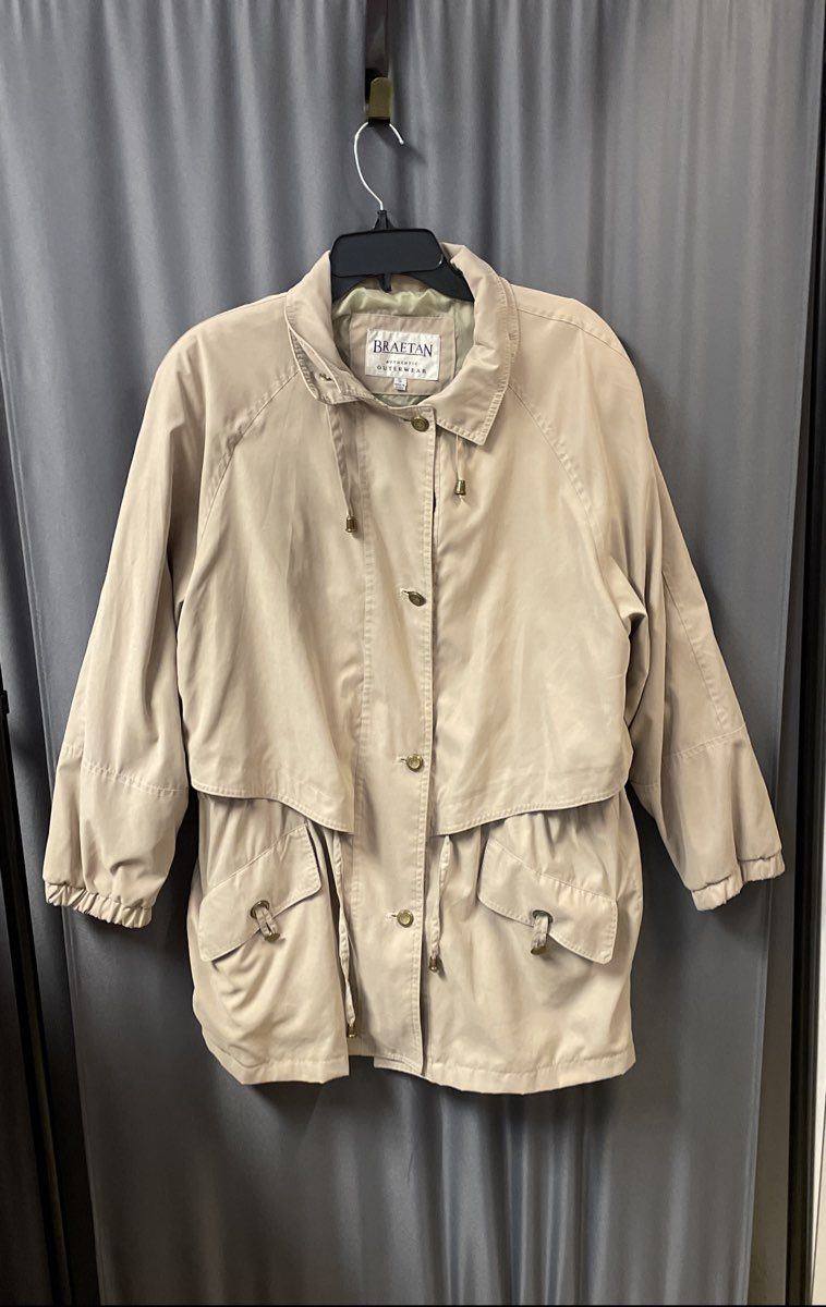 Vintage 90s Braetan Women's Beige Storm Flap Drawstring Waist Jacket Sz S