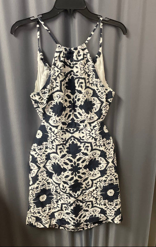 Boden Women's Blue White Damask Print Linen Halter Cutout Mini Dress Sz 4 NWT