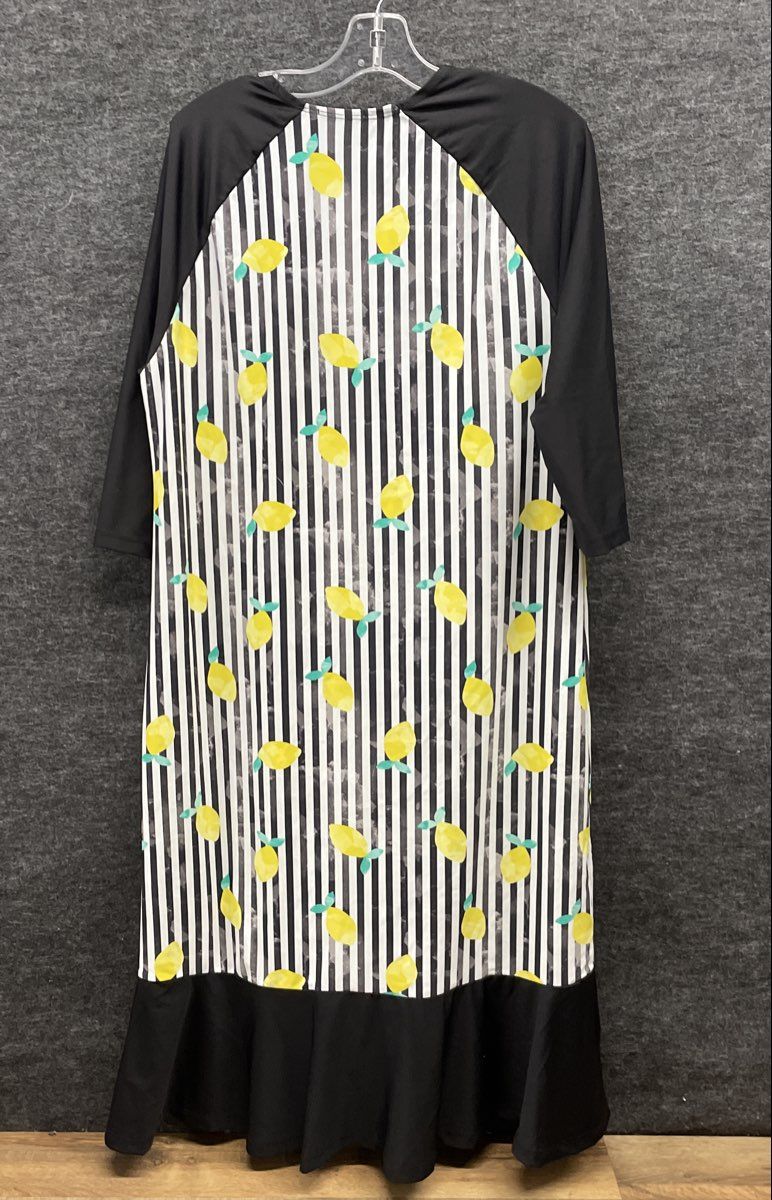 TRY Women's Fruit Print Cover Up Dress White Black Yellow Lemon Ruffled Sz 20