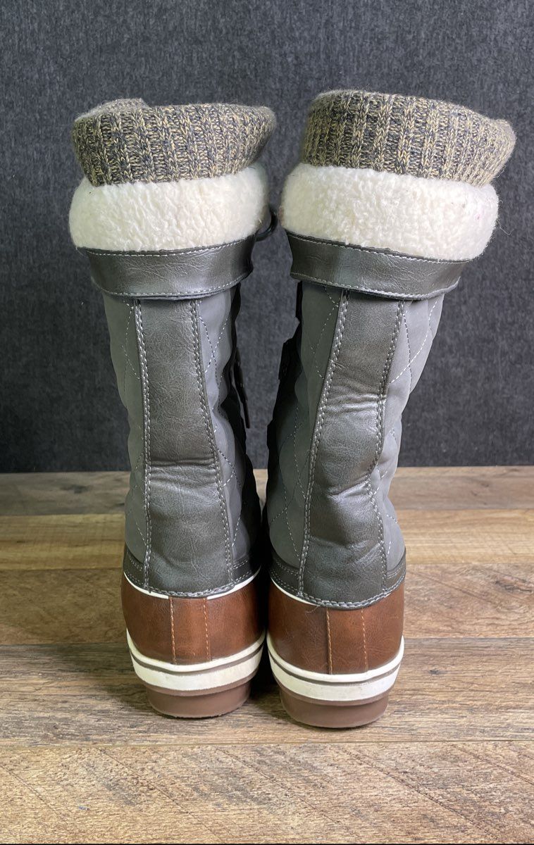 Dream Pairs Women's Faux Fur Quilted Lace Up Snow Boots Grey Brown Size 10