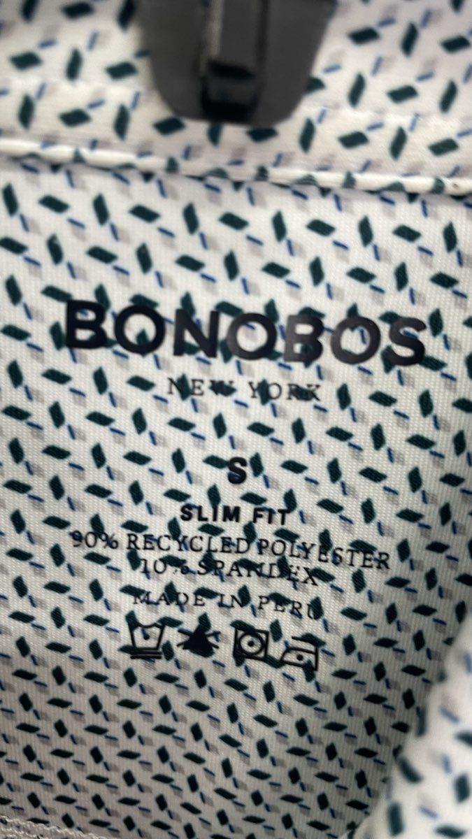 Bonobos Men's Polo Shirt White Green Slim Fit Geometric Recycled Stretch Sz S