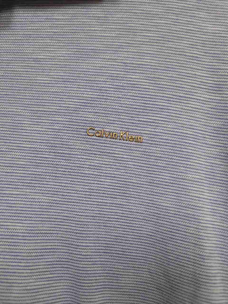 Calvin Klein Men's Blue Liquid Cotton Slim Fit Micro Stripe Polo Shirt Sz XL