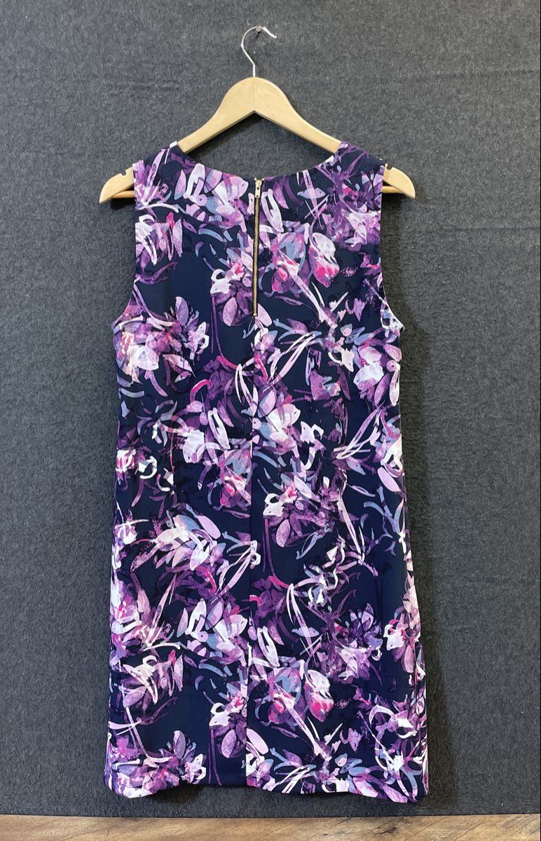 Adrienne Vittadini Women's Sleeveless Floral Shift Dress Navy Purple NWT Sz 8