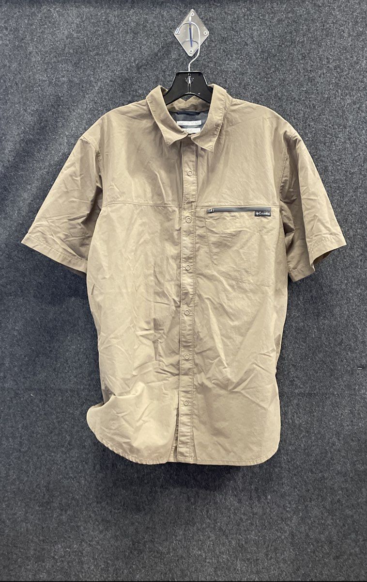 Columbia Men's Brown Omni-Shade Short Sleeve Button Down Vented Shirt Sz L