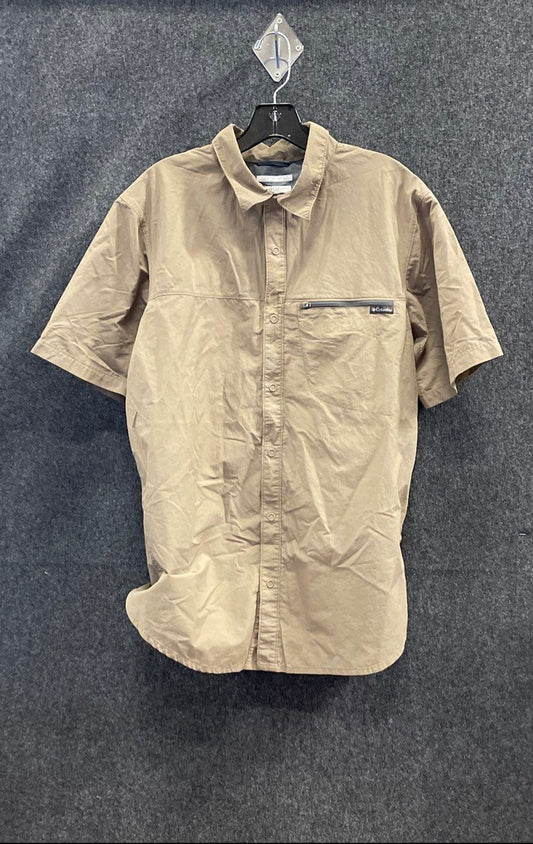 Columbia Men's Brown Omni-Shade Short Sleeve Button Down Vented Shirt Sz L