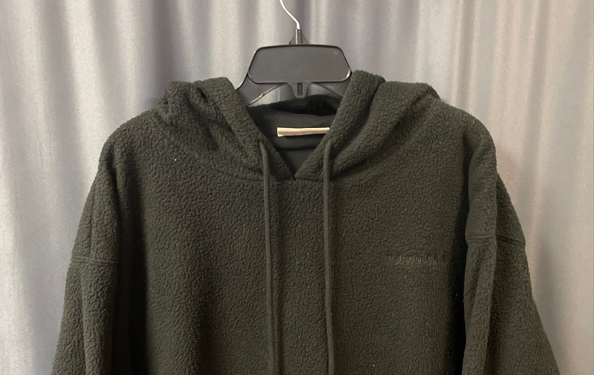 YoungLA Men's Black Sherpa Fleece Pullover Hoodie Embroidered Back Logo Sz XXL