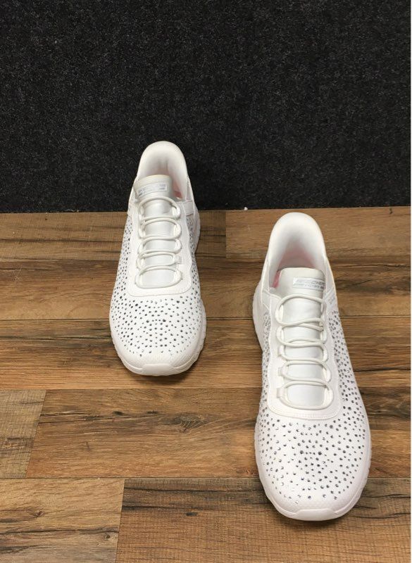 Skechers Hands Free Slip-ins BOBS Sport Squad Chaos White Rhinestone Sz 11