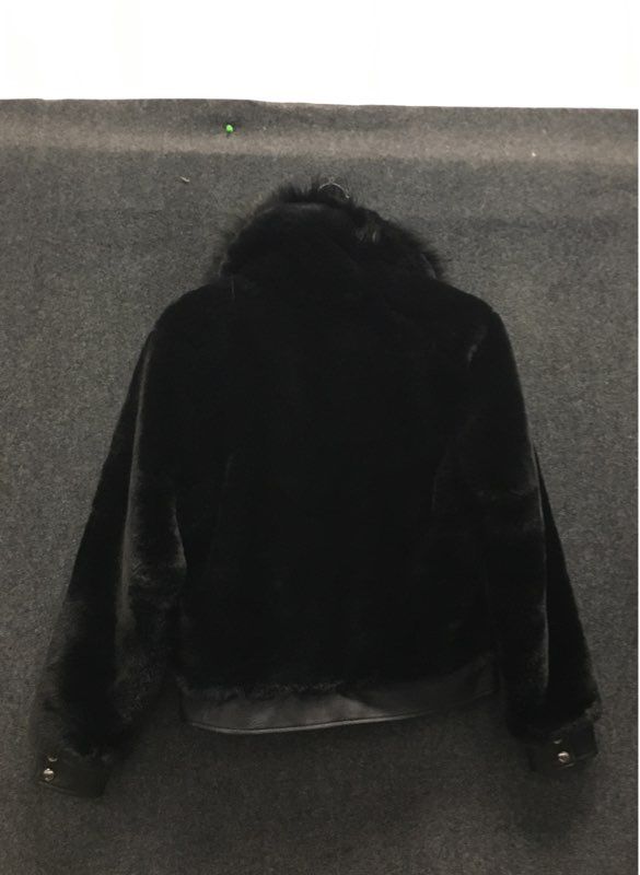 [BLANKNYC] Women's Black Faux Fur Jacket Vegan Leather Trim Zip Front Sz S