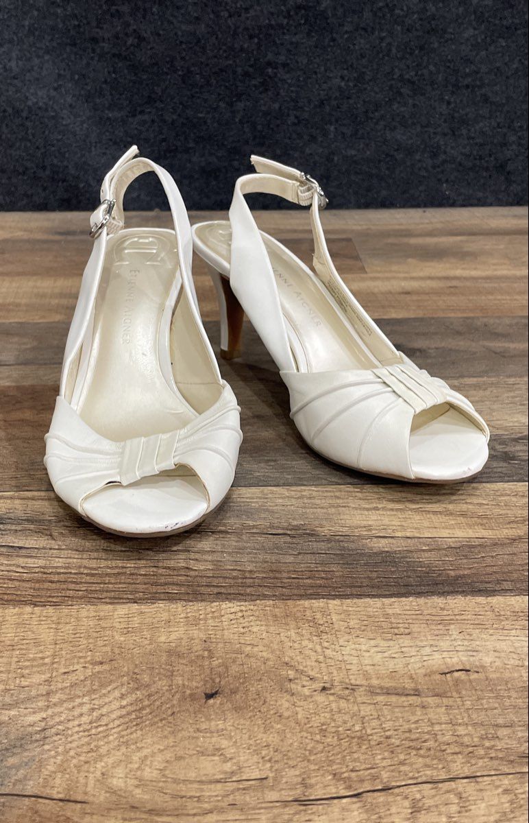 Etienne Aigner White Peep Toe Slingback Heels Women's Size 7.5