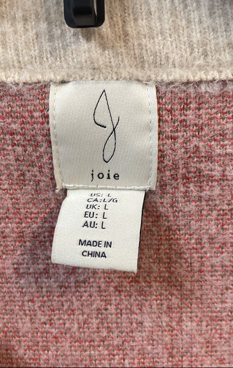 Joie Women's Cream Pink Floral Embroidered Eyelash Knit Cardigan Jacket Sz L