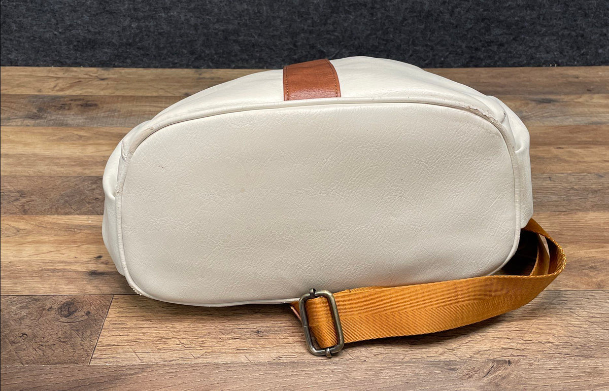 Missnine Cream White Brown Faux Leather Anti-theft Laptop Backpack Travel Bag