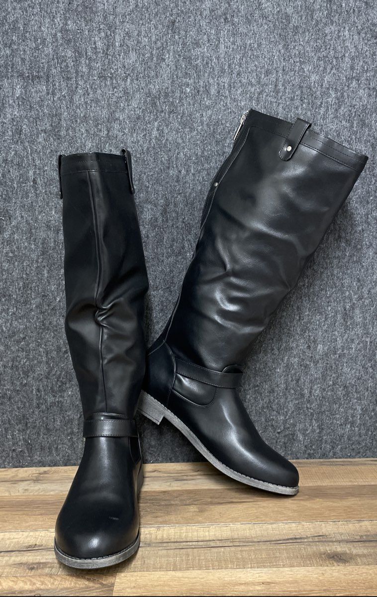 Justfab Cedar Black Tall Flat Riding Boots Full Back Zip Size 10