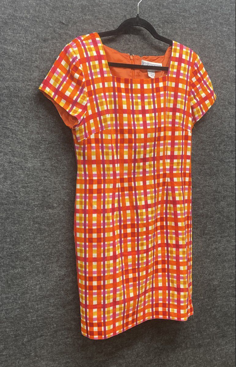 Jessica Howard Women's Vintage 90s Orange Plaid Cotton Sheath Dress Sz 10