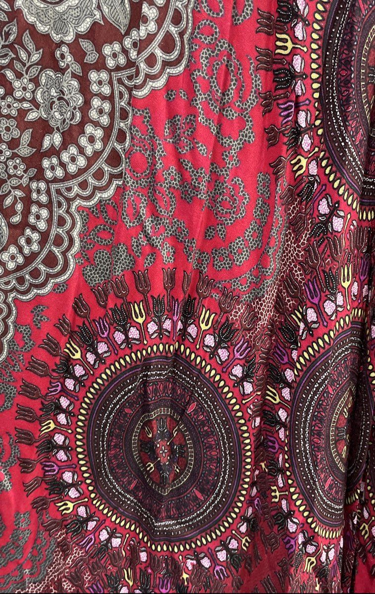 Banjamath Women's Red Boho Paisley Smocked Convertible Skirt Dress Sz M