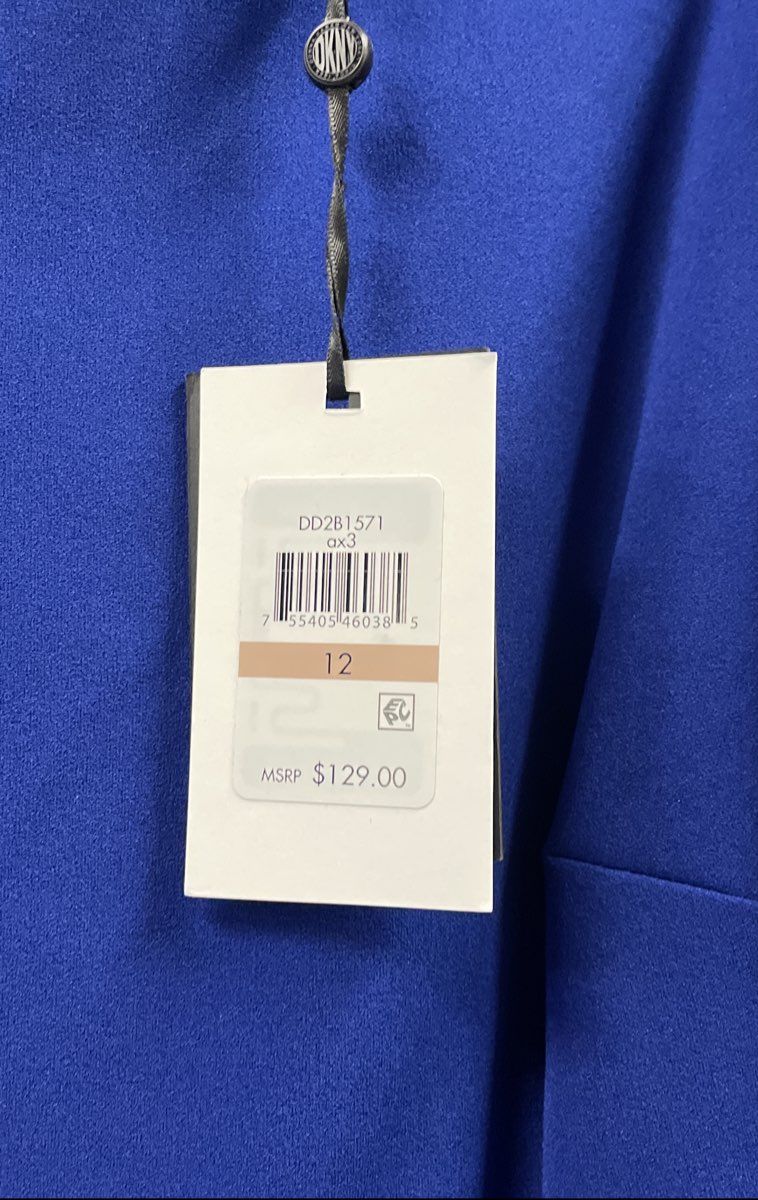 DKNY Women's Blue Twisted Waist Puff Sleeve A-Line Dress Size 12 NWT