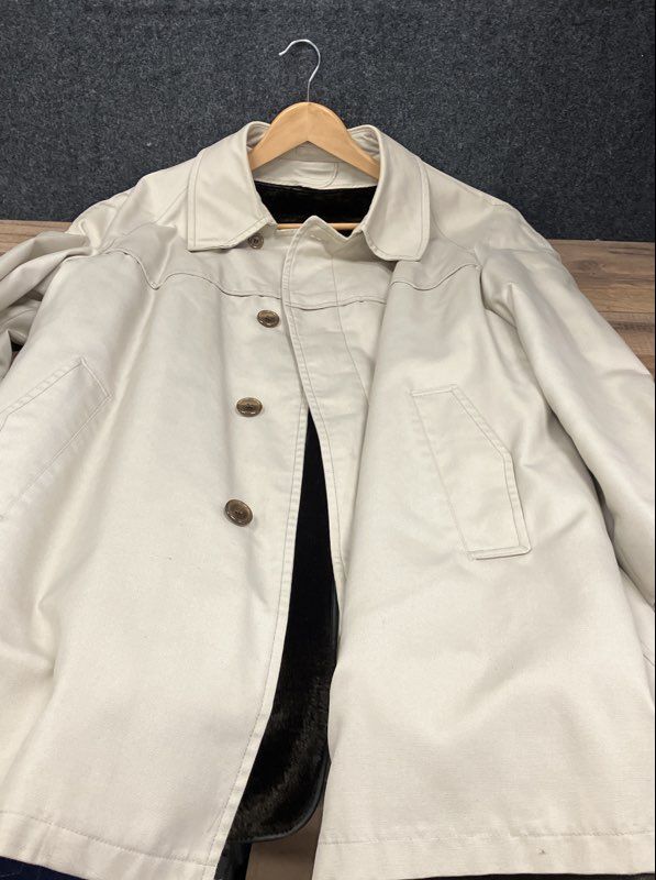 Vintage 70s London Fog Polar Plush Lined Trench Coat Tan Sz 44 Long