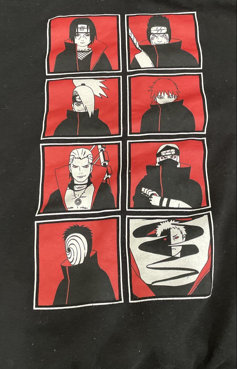 Naruto Shippuden Men's Black Akatsuki Cloud Members Grid Pullover Hoodie Sz M
