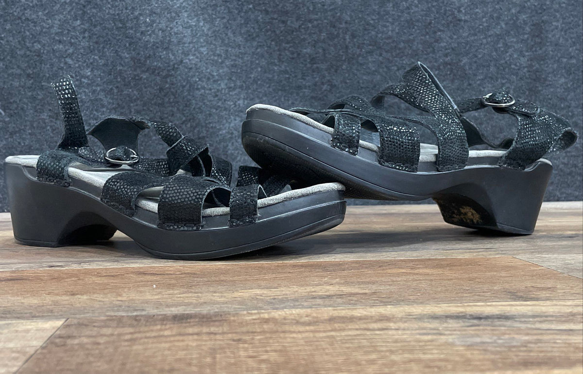 Dansko Black Sparkle Textured Strappy Wedge Sandals Women's Size 42