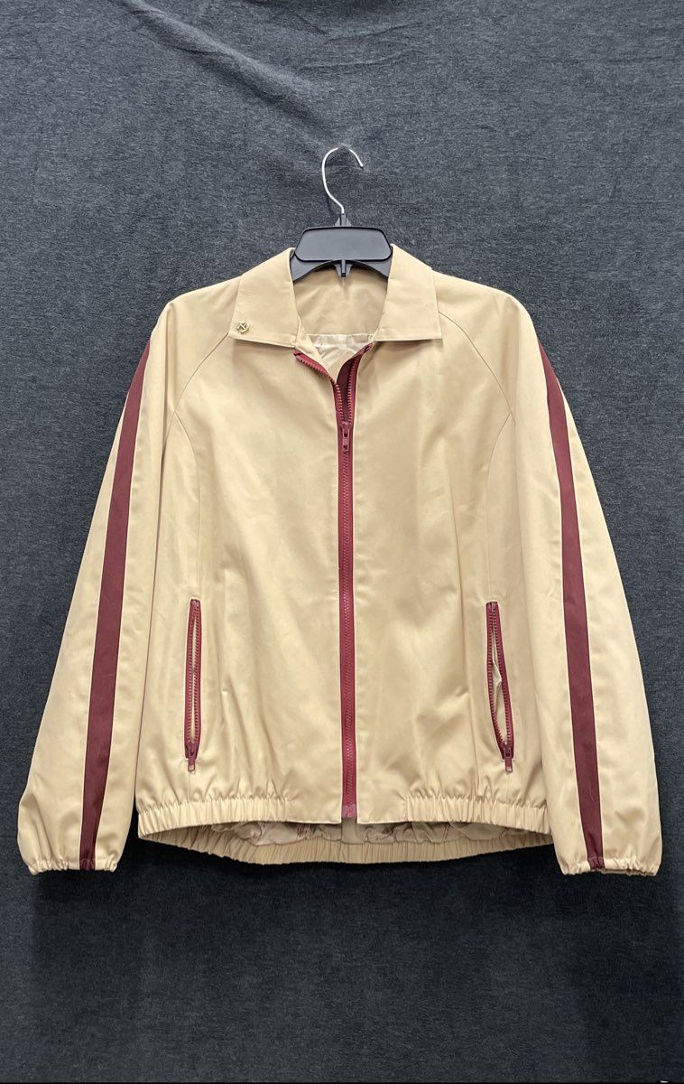 Vintage 90s Etienne Aigner Women's Tan Burgundy Stripe Windbreaker Jacket Sz 14