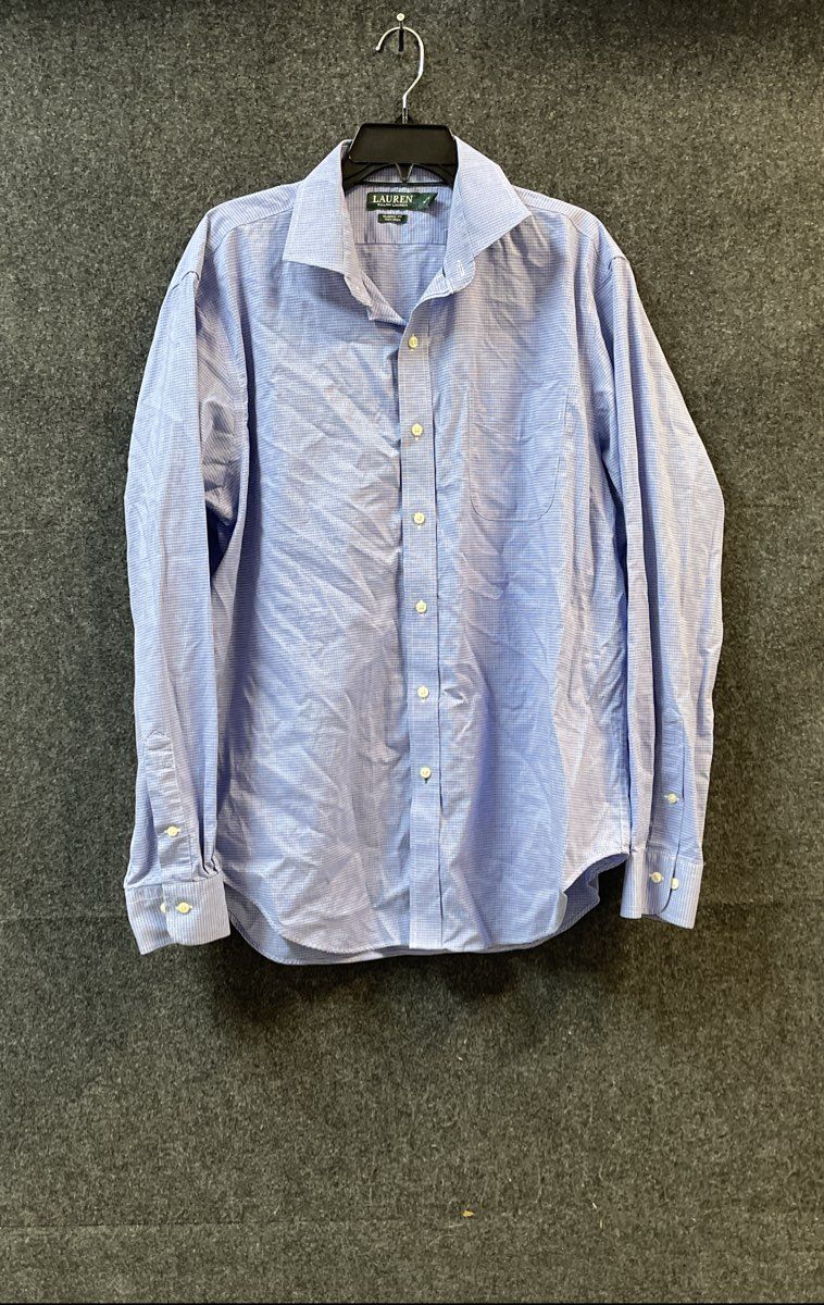 Lauren Ralph Lauren Men's Blue White Micro Check Dress Shirt Non Iron Sz 17