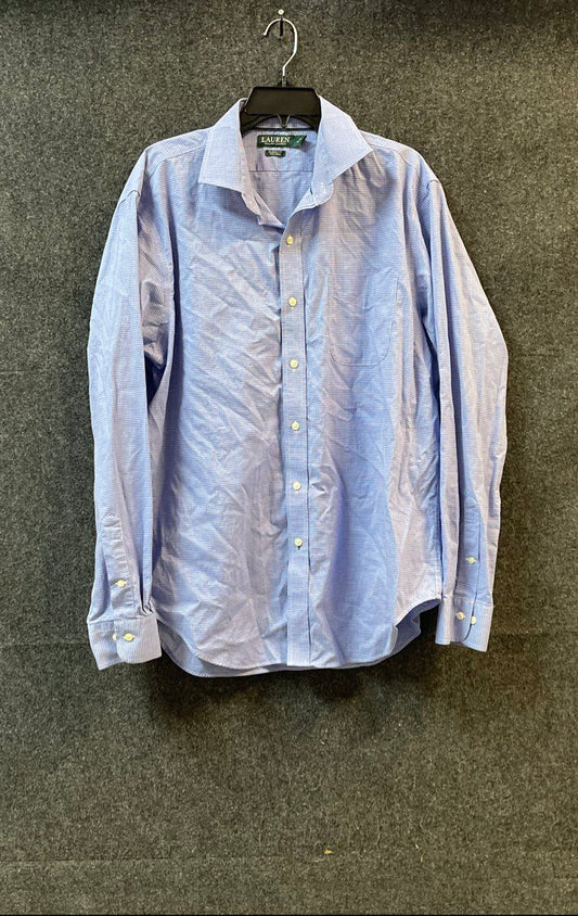 Lauren Ralph Lauren Men's Blue White Micro Check Dress Shirt Non Iron Sz 17