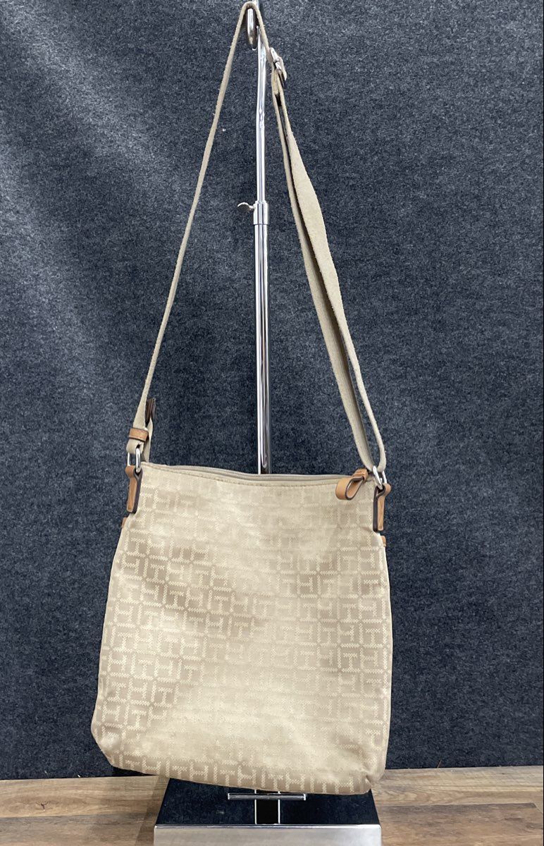 Tommy Hilfiger Tan Monogram Logo North South Crossbody Messenger Bag