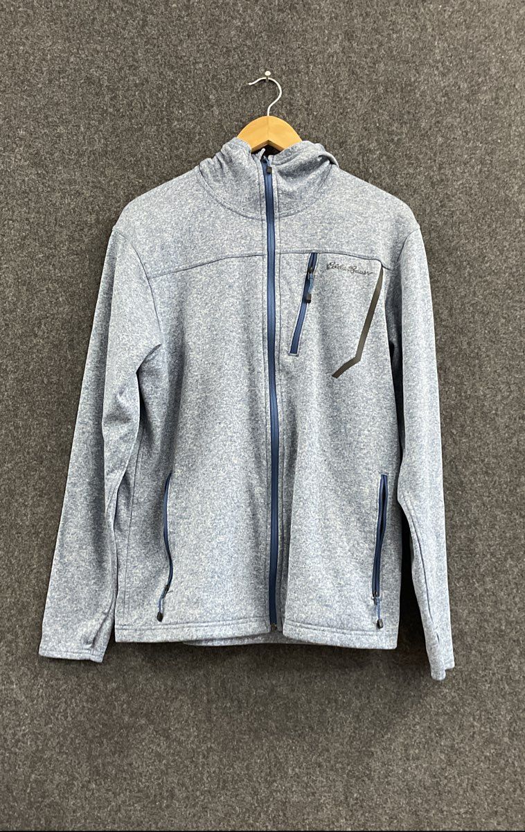 Eddie Bauer Men's Blue Heather Full Zip Hoodie Fleece Jacket Sz M