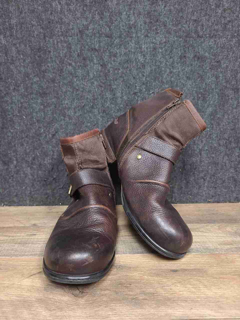 Otto JY5008-1 Brown Leather Textile Biker Motorcycle Ankle Boots Size 10