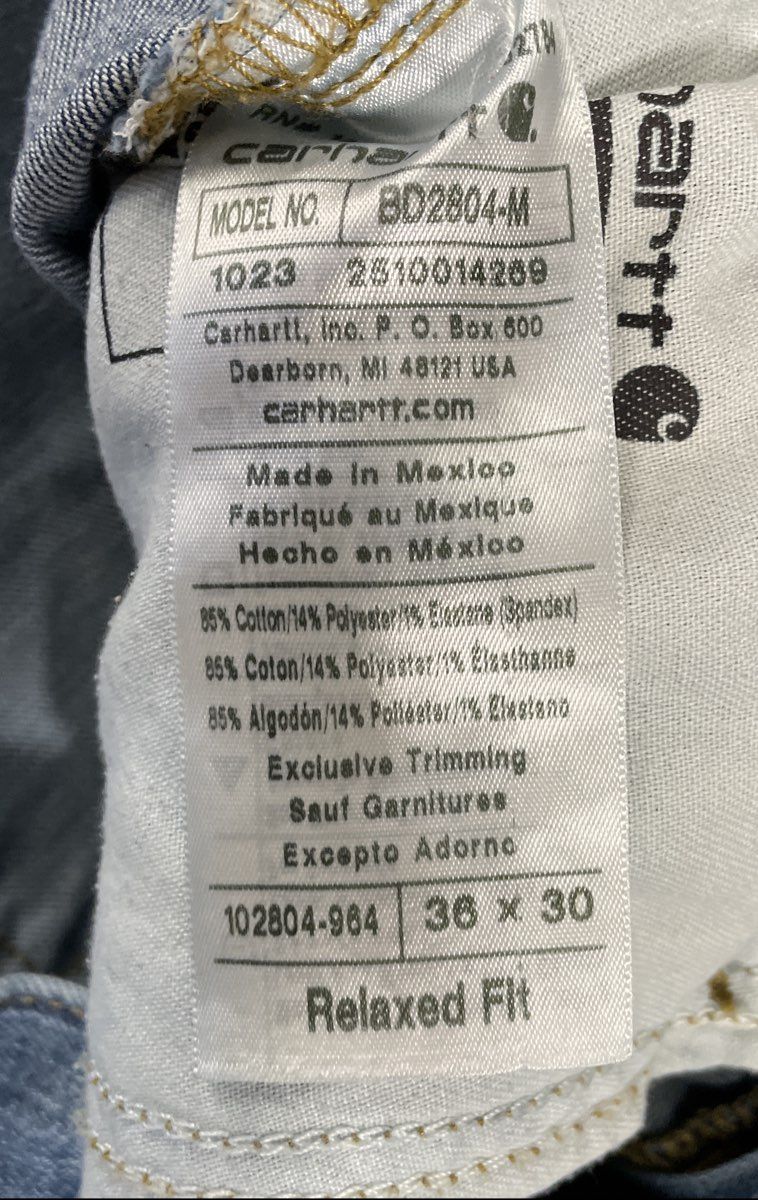 Carhartt Men's BD2804-M Relaxed Fit Straight Leg Blue Denim Jeans Sz 36x30