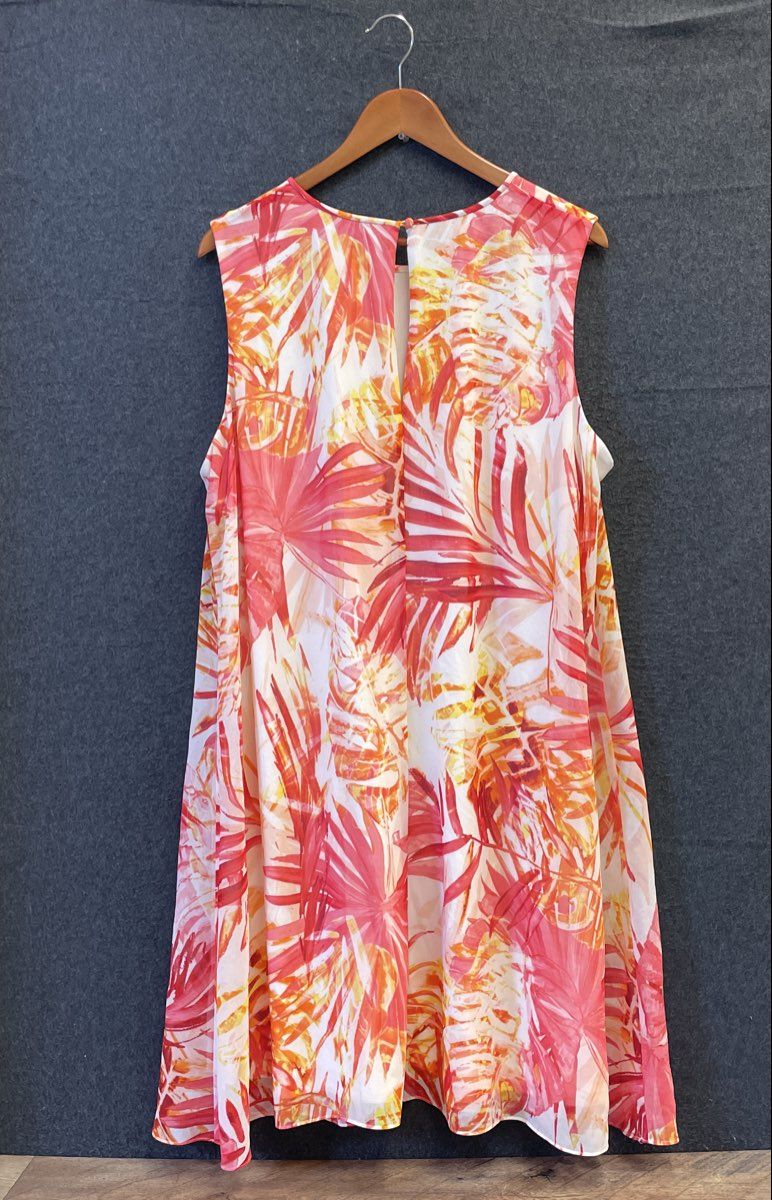 Calvin Klein Women's Lightweight Leaf Print Sleeveless Dress Orange Pink Sz 20W