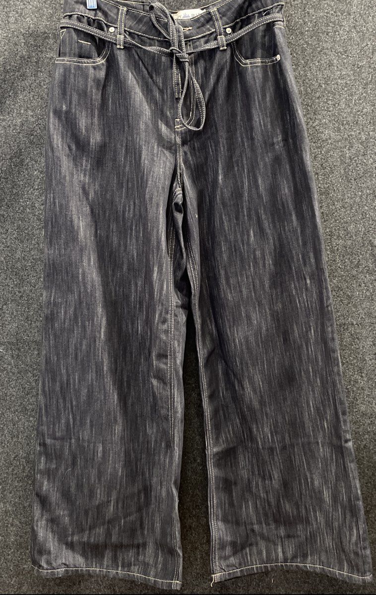 City Blues Women's Wide Leg Black Jeans Tie Waist Contrast Stitch Sz 10