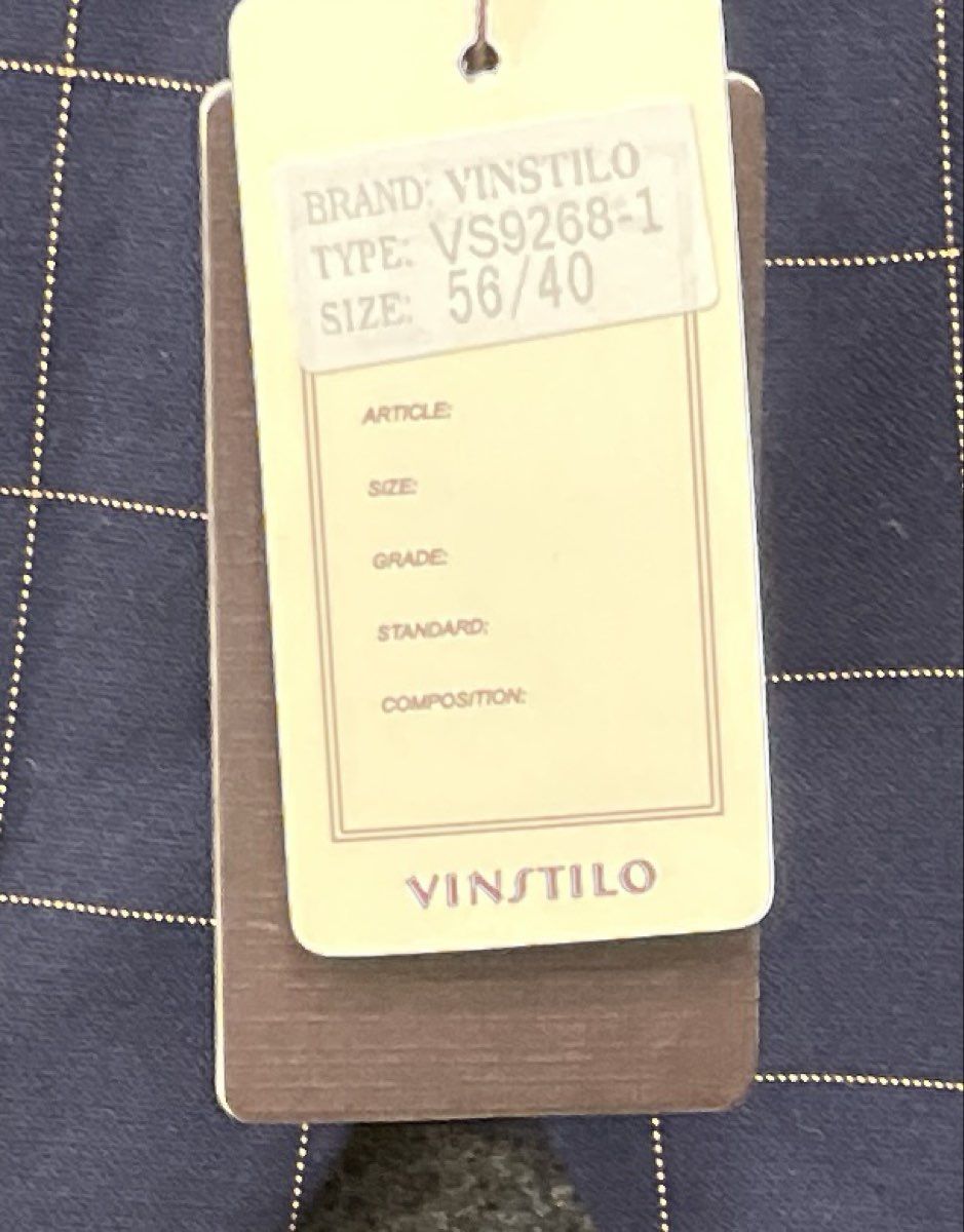 Vinstilo Men's Navy Blue Grid Windowpane Suit Jacket Blazer Sz 40 NWT VS9268-1