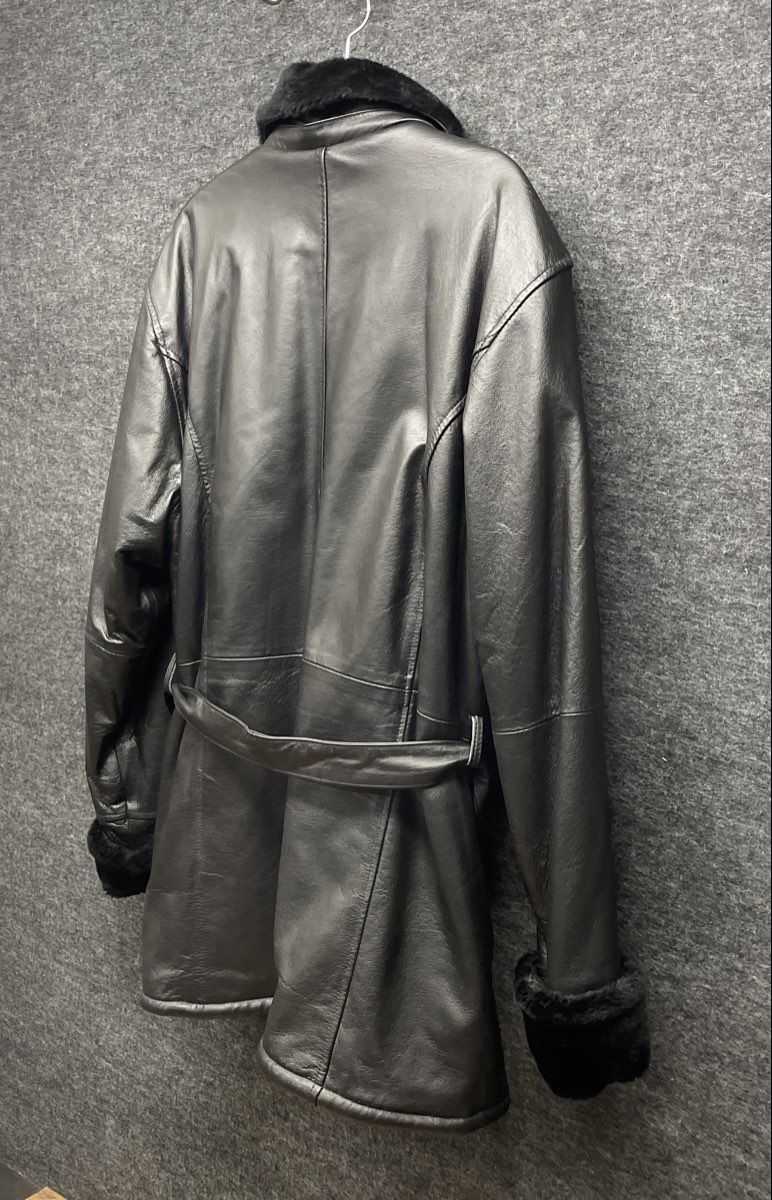 The Connection New York Women's Black Leather Faux Fur Trim Belted Jacket Sz L