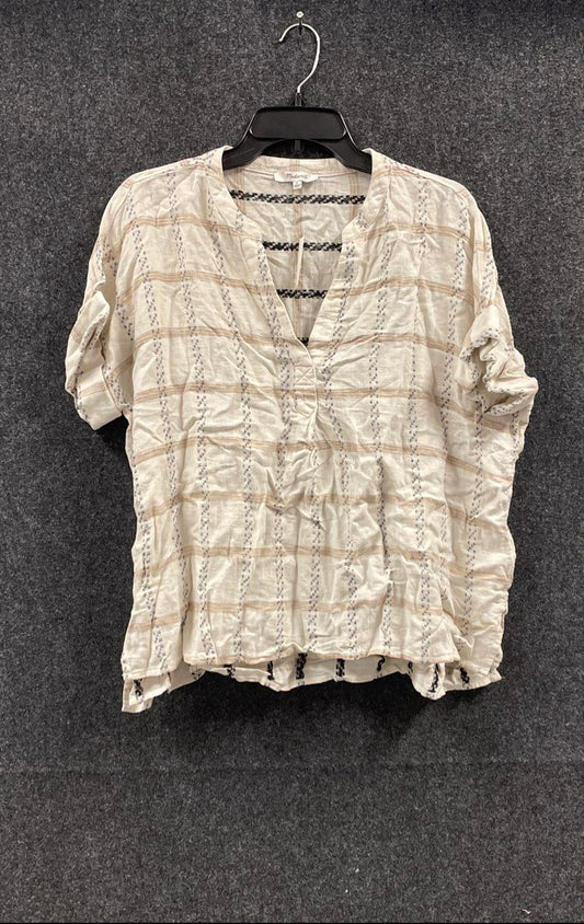 Madewell Women's Courier Popover Blouse Cream Striped Linen Blend Size M