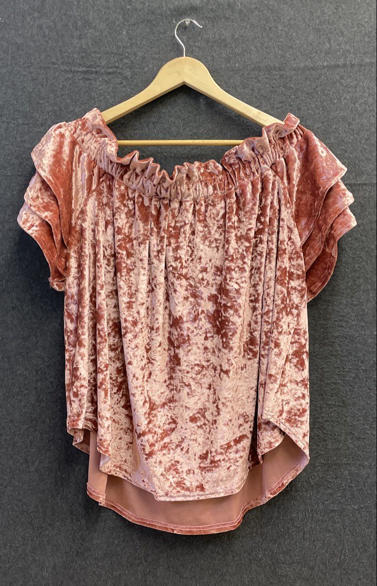 Umgee Women's Mauve Crushed Velvet Off-the-Shoulder Ruffle Sleeve Top Sz XL