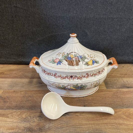 Vintage Style Ceramic Soup Tureen with Lid and Ladle