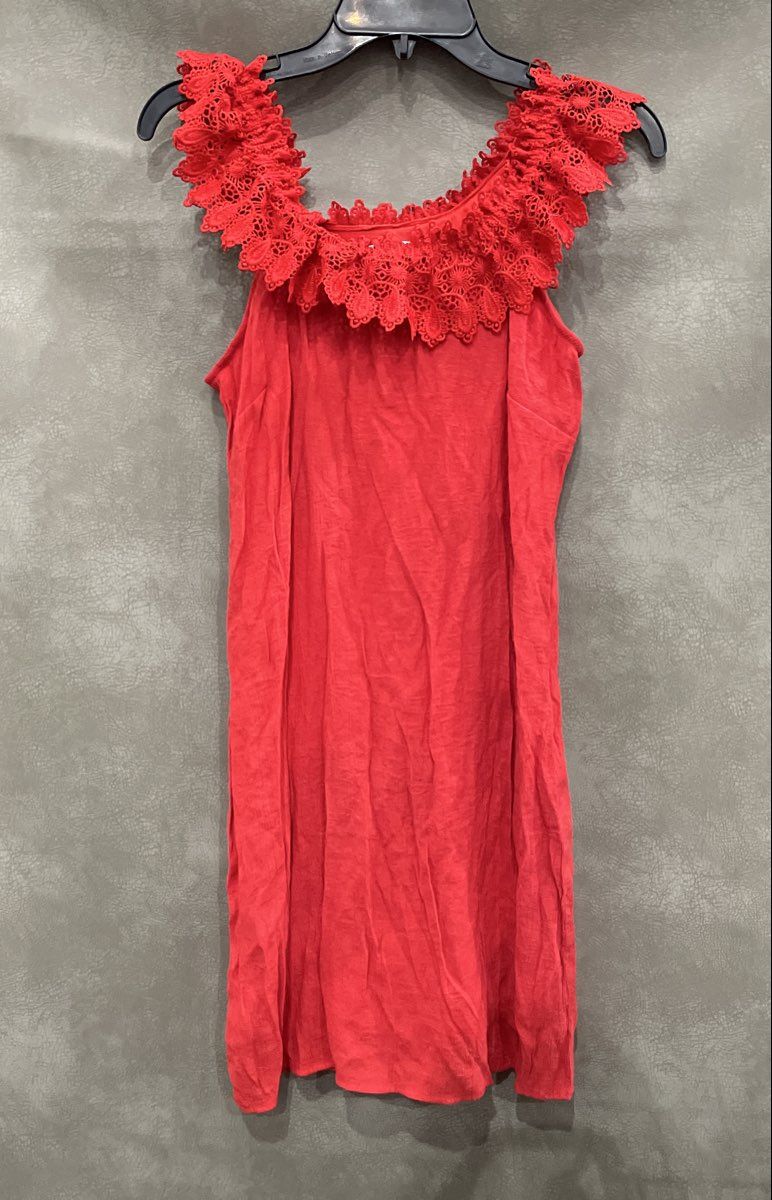 Kim Rogers Women's Red Lace Ruffle Neckline Sleeveless Petite Dress Sz PS