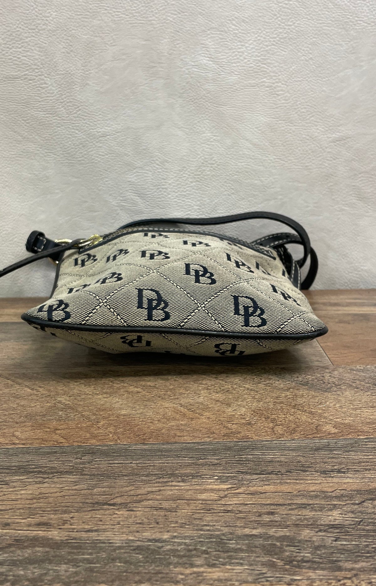 Dooney & Bourke Grey Monogram Canvas Crossbody Bag Black Leather Trim