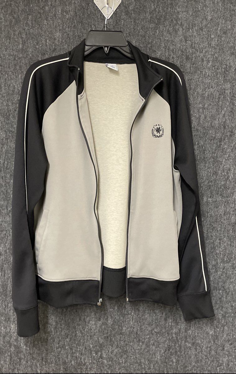 Old Navy Men's Gray Black Colorblock Full Zip Track Jacket Griffin Crest Sz M
