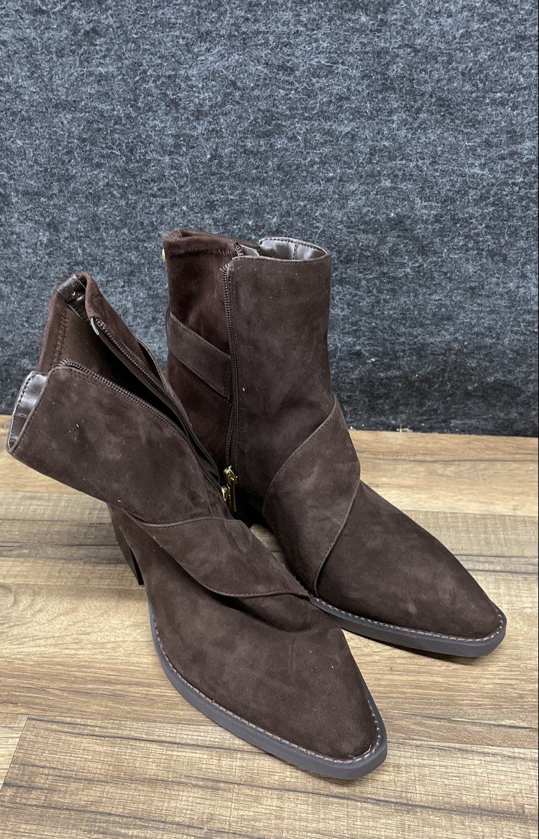 Vince Camuto Philay Dark Brown Suede Buckle Ankle Boots Women's Size 8W