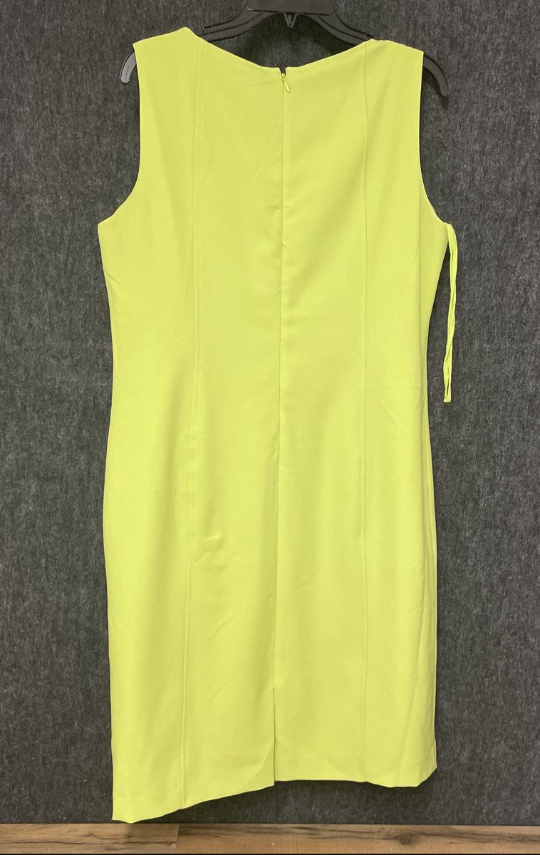 Kasper Women's Neon Green Sleeveless V-Neck Crepe Sheath Dress Size 14