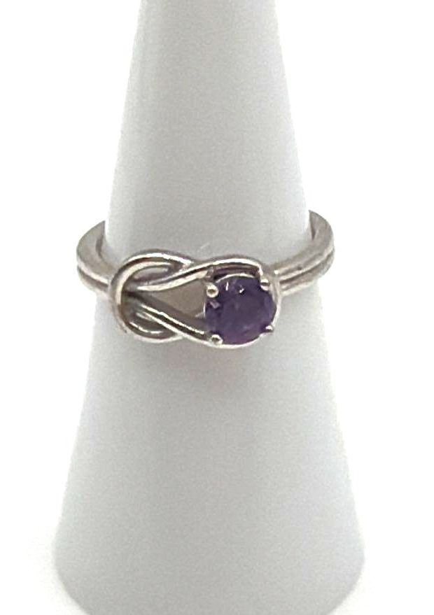 925 Sterling Silver Solitaire Amethyst Infinity Knot Ring 2.8g