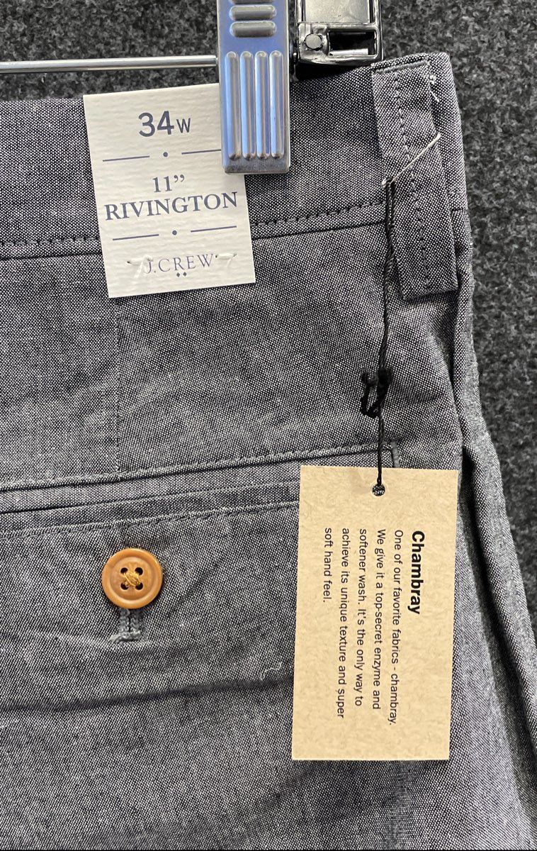 J. Crew Men's Rivington Grey Chambray 11" Inseam Shorts Sz 34 NWT