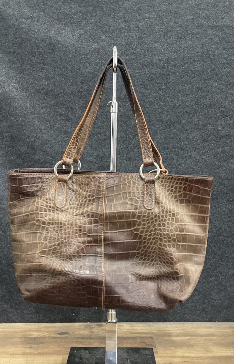 Claudia Firenze Brown Croc Embossed Leather Tote Shoulder Bag Made in Italy