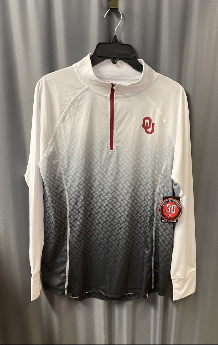 Colosseum Women's Oklahoma Sooners 1/4 Zip Pullover White Gray Ombre NWT XL