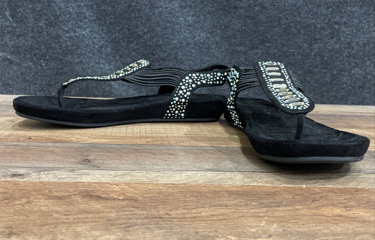 Kim Rogers Black Embellished Rhinestone Thong Slingback Sandals Size 6.5M